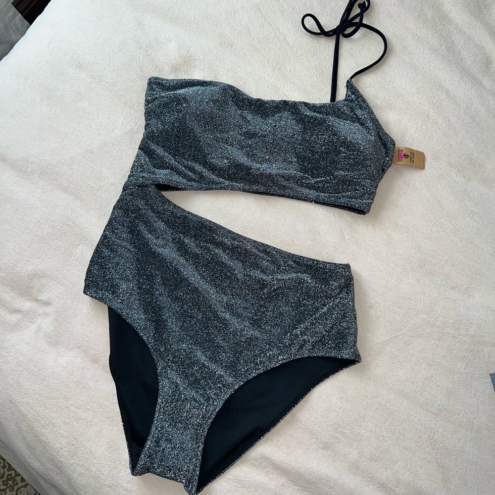 BNWT Black Women's Cutout Swimsuit - one piece - sparkly